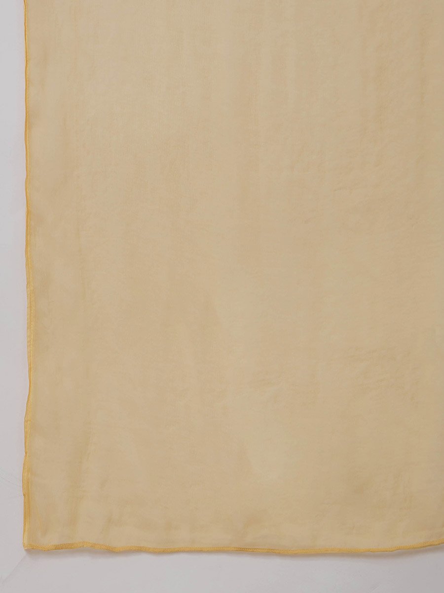 Yellow Floral Sleeveless Kurta with Pencil Pants and Dupatta Set