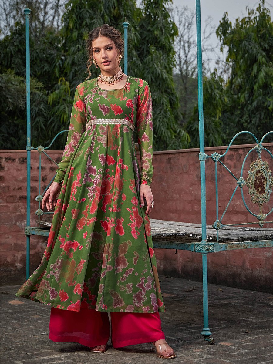 Green Tie-Dye Back Criss Cross Dori Anarkali Kurta
