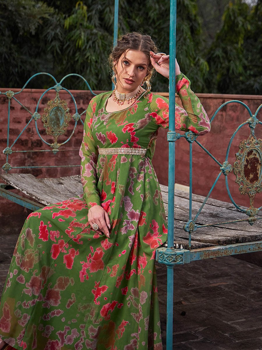 Green Tie-Dye Back Criss Cross Dori Anarkali Kurta