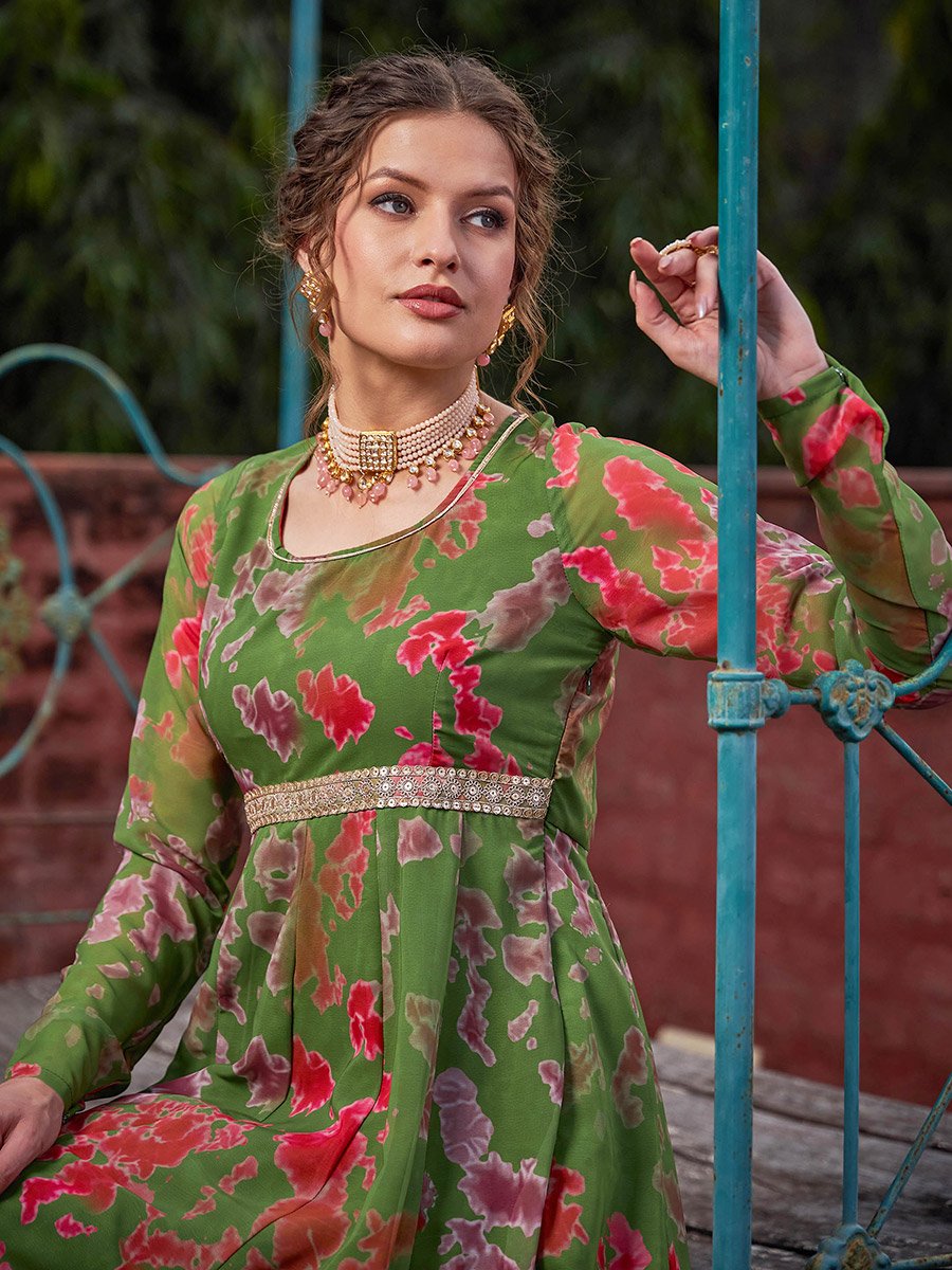 Green Tie-Dye Back Criss Cross Dori Anarkali Kurta