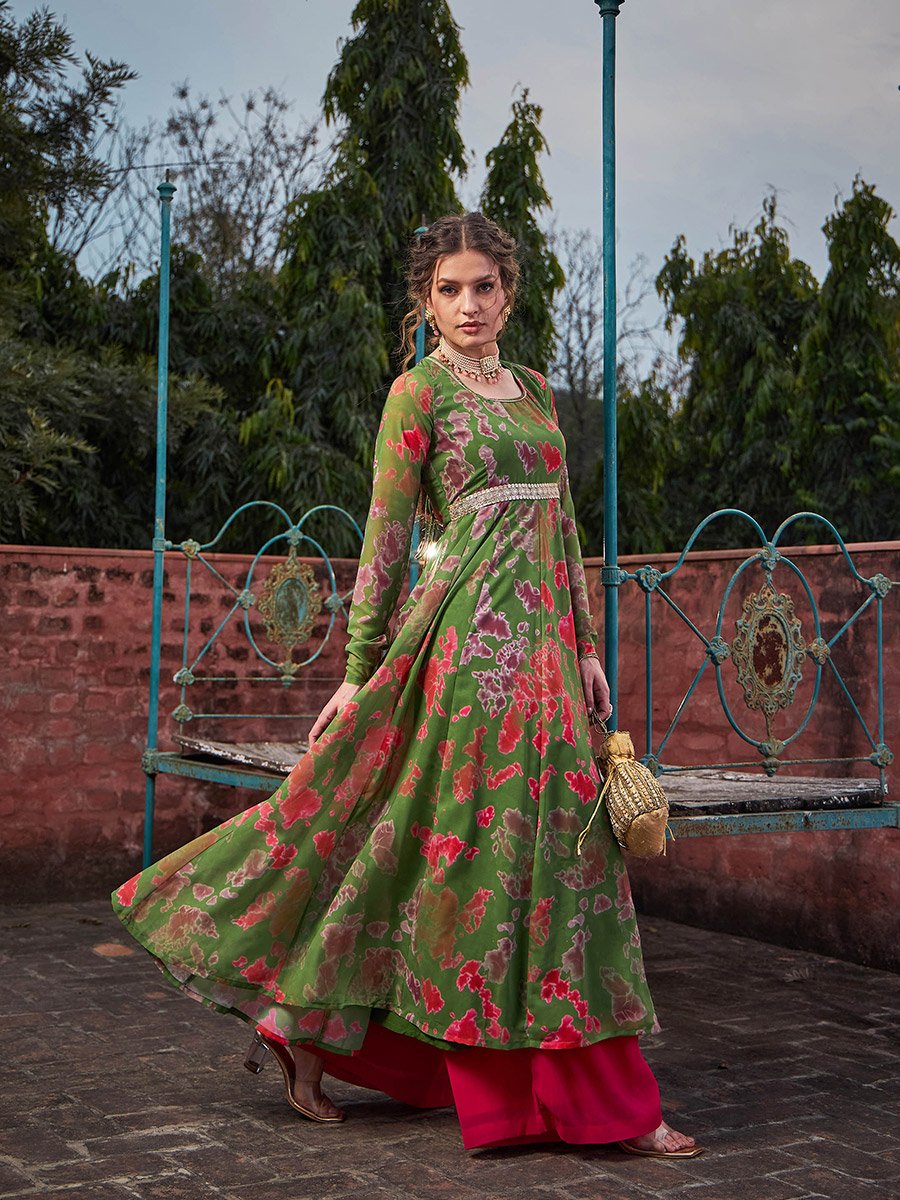 Green Tie-Dye Back Criss Cross Dori Anarkali Kurta