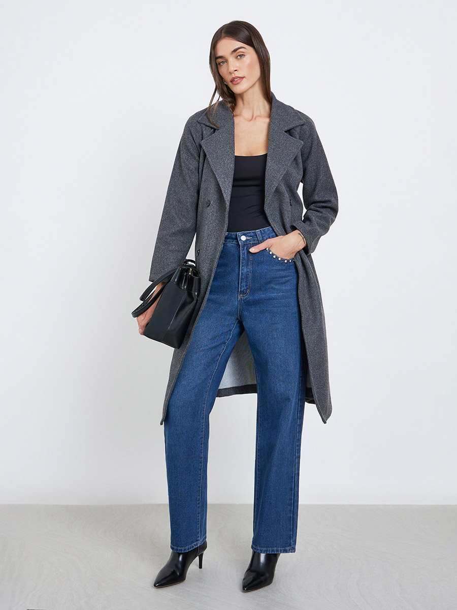 Charcoal Regular Fit Knee-Length Coat