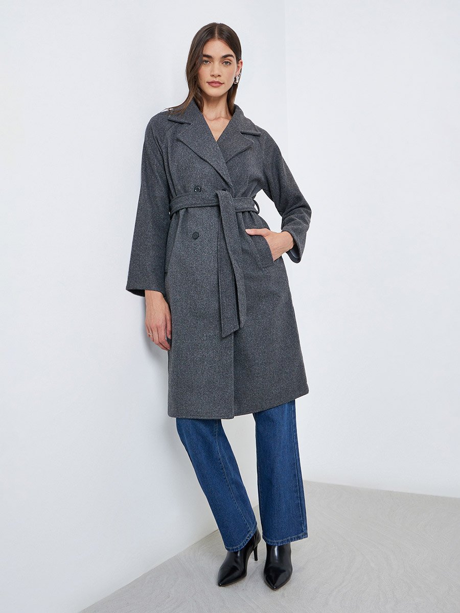 Charcoal Regular Fit Knee-Length Coat