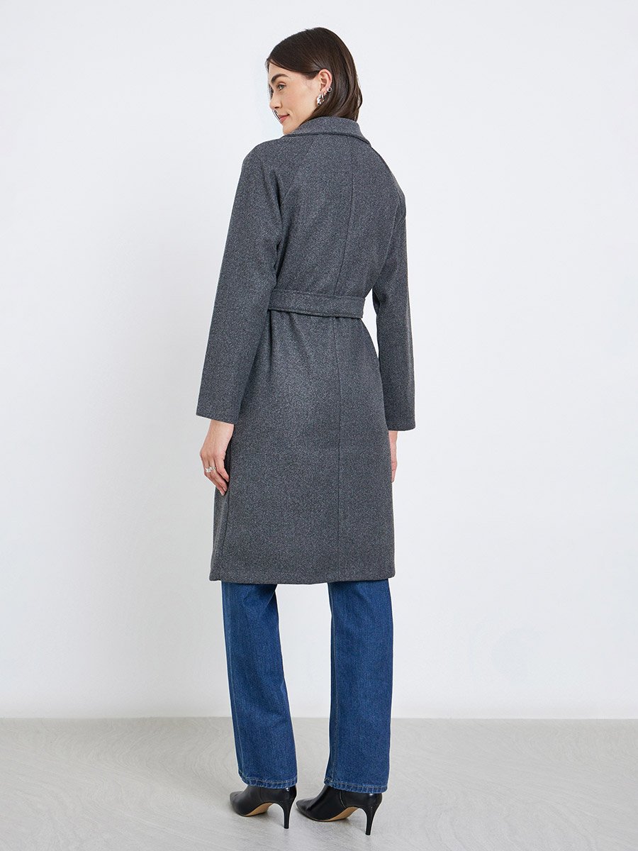 Charcoal Regular Fit Knee-Length Coat