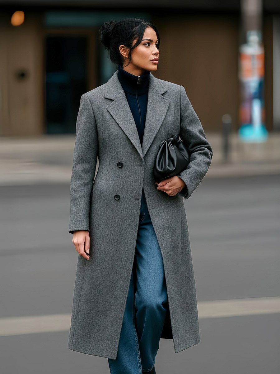 Charcoal Regular Fit Knee-Length Coat