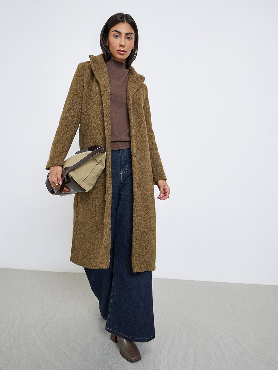 Brown Regular Fit Wool Like Coat