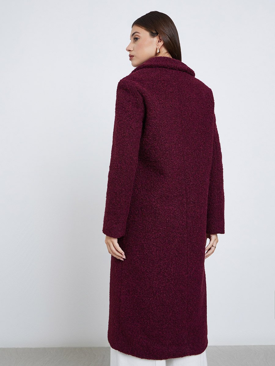 Burgundy Button-Down Midi Wool Coat
