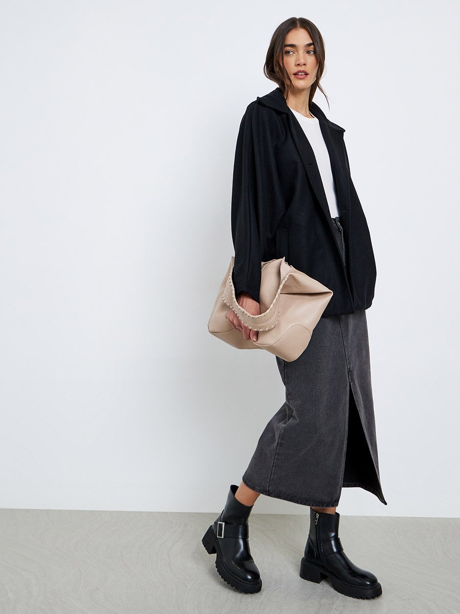 Black Longline Oversized Button Coat