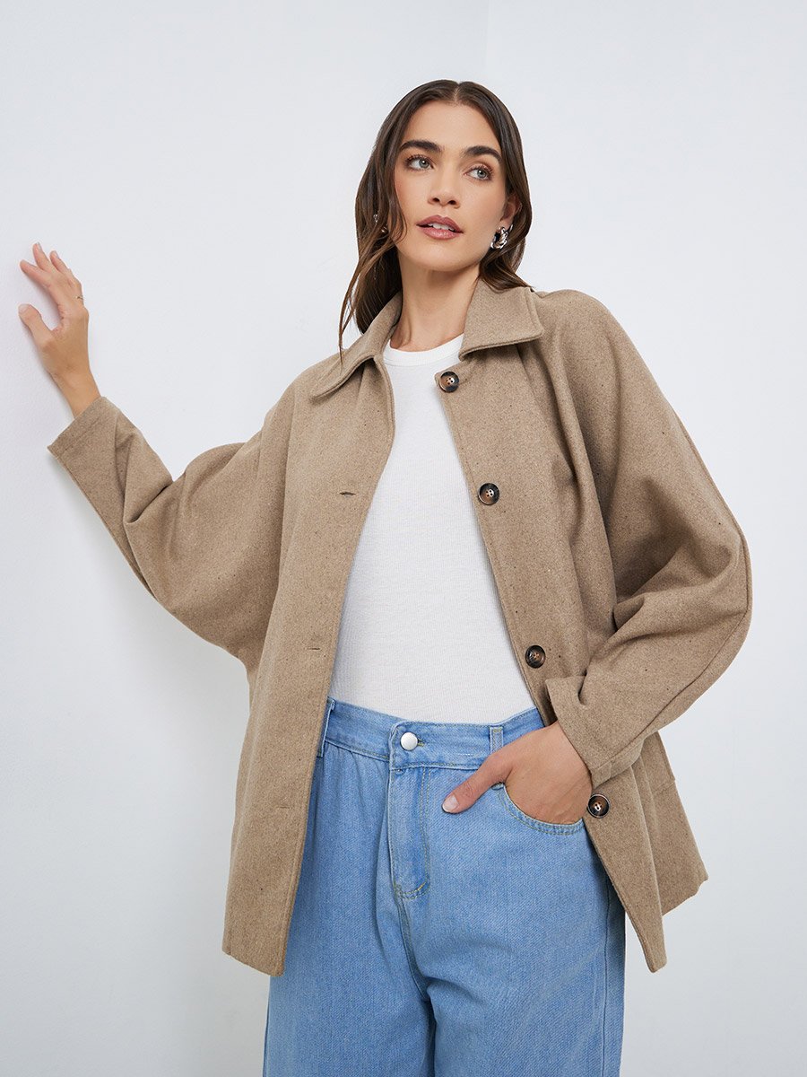 Brown Longline Oversized Button Coat