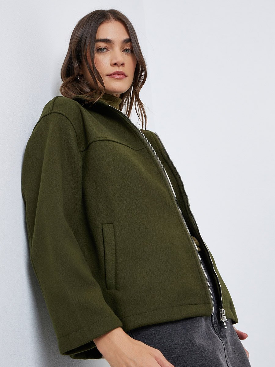 Oversized Wool Look Bomber Jacket