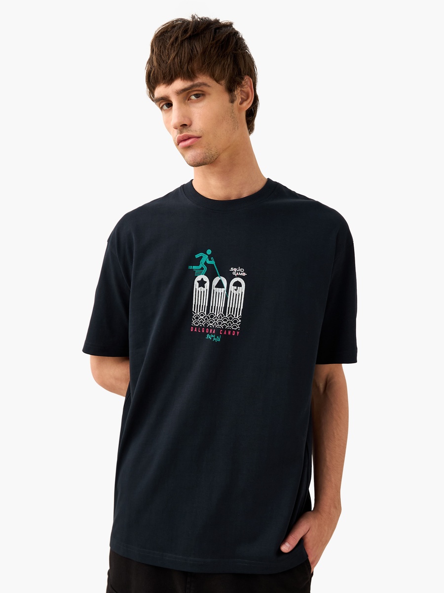 Squid Game Print T-Shirt with Crew Neck and Short Sleeves