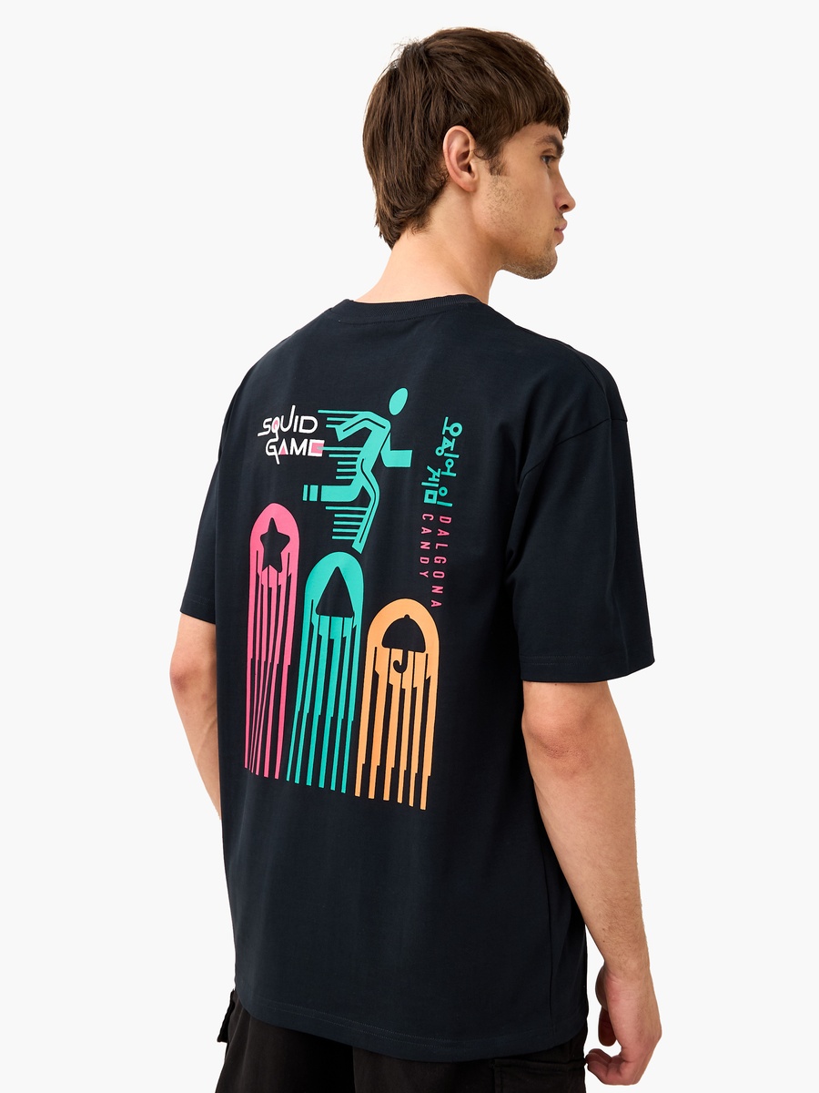 Squid Game Print T-Shirt with Crew Neck and Short Sleeves