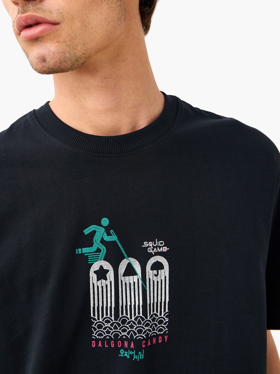 Squid Game Print T-Shirt with Crew Neck and Short Sleeves