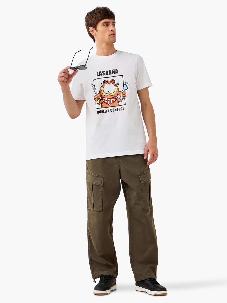 Garfield Print T-Shirt with Crew Neck and Short Sleeves