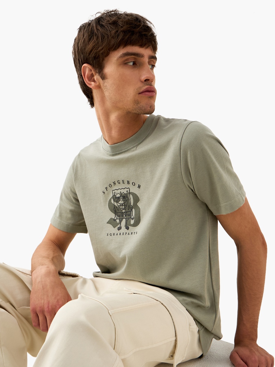 Spongebob Square Pants Print T-Shirt with Crew Neck