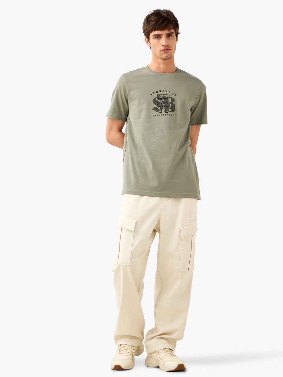 Spongebob Square Pants Print T-Shirt with Crew Neck