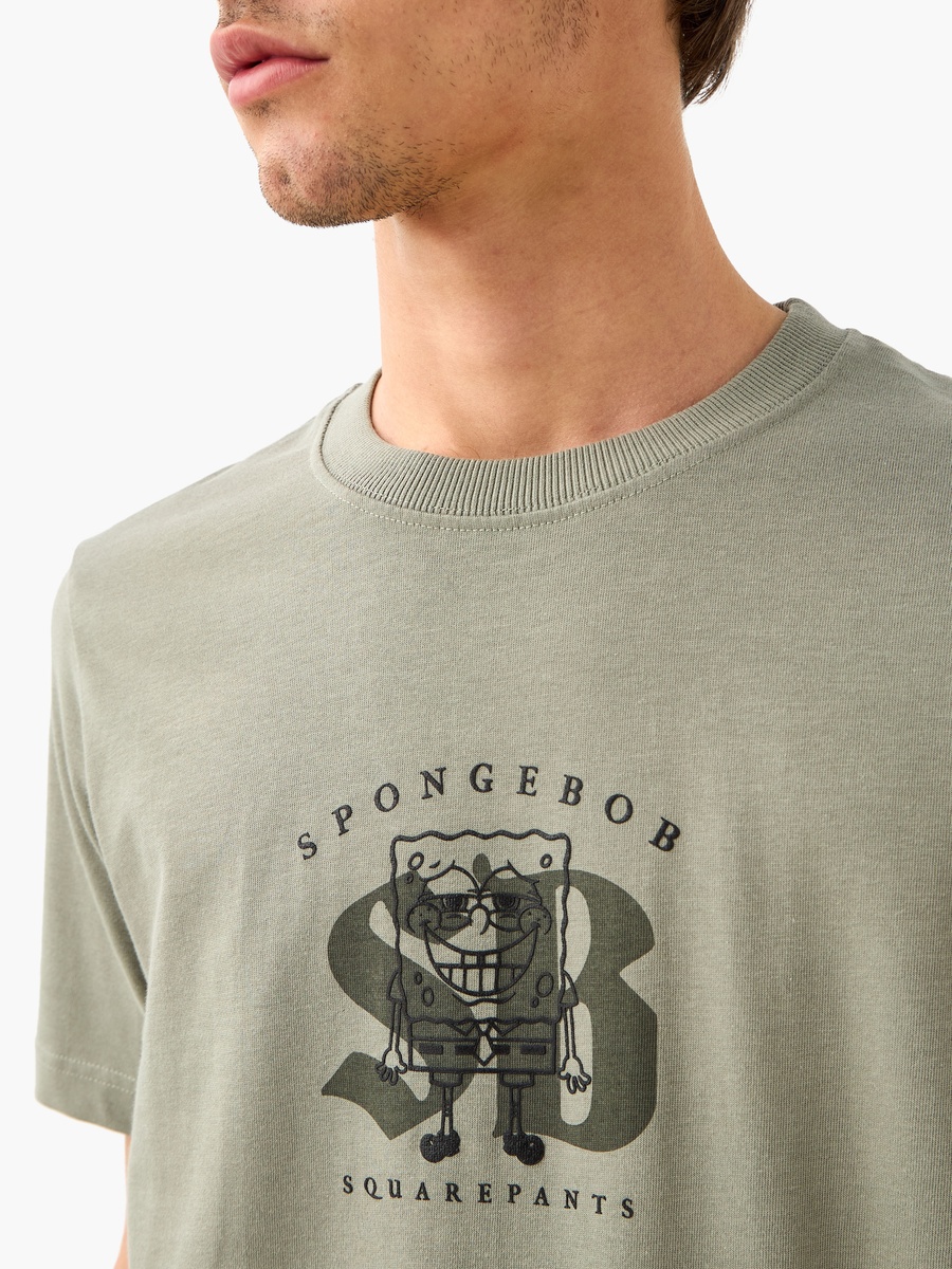 Spongebob Square Pants Print T-Shirt with Crew Neck