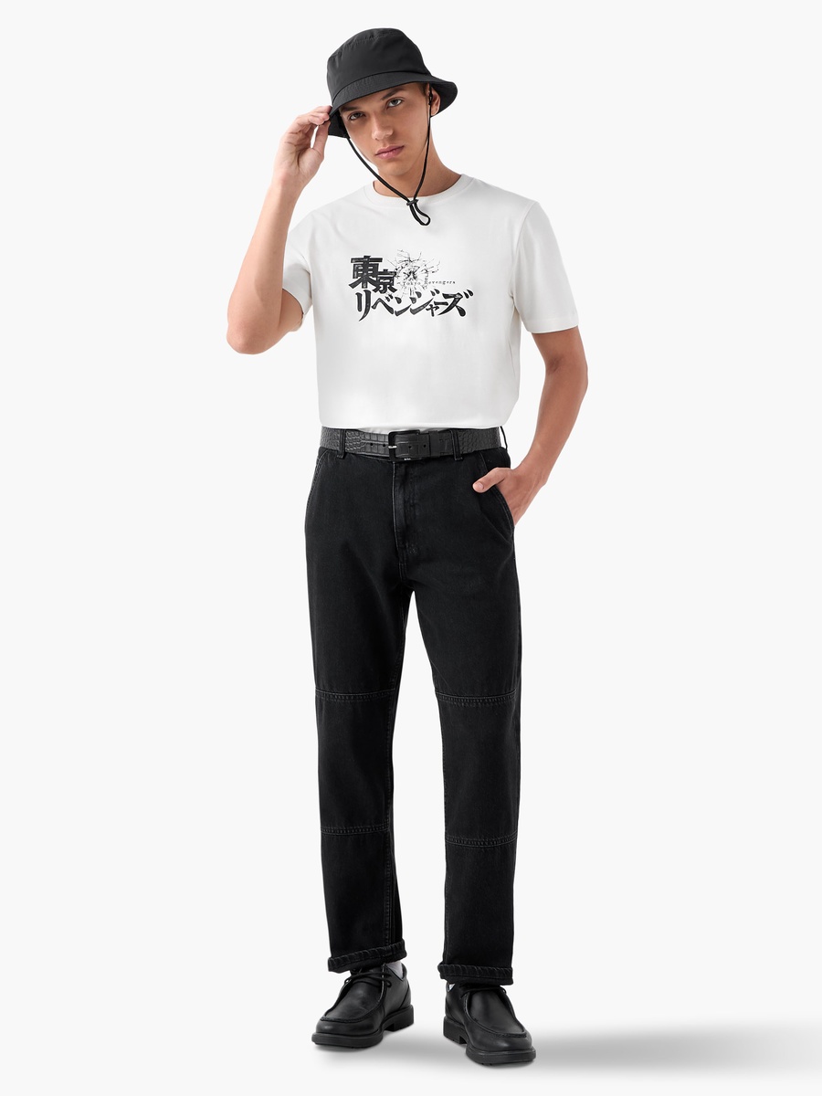 Anime Print T-Shirt with Crew Neck