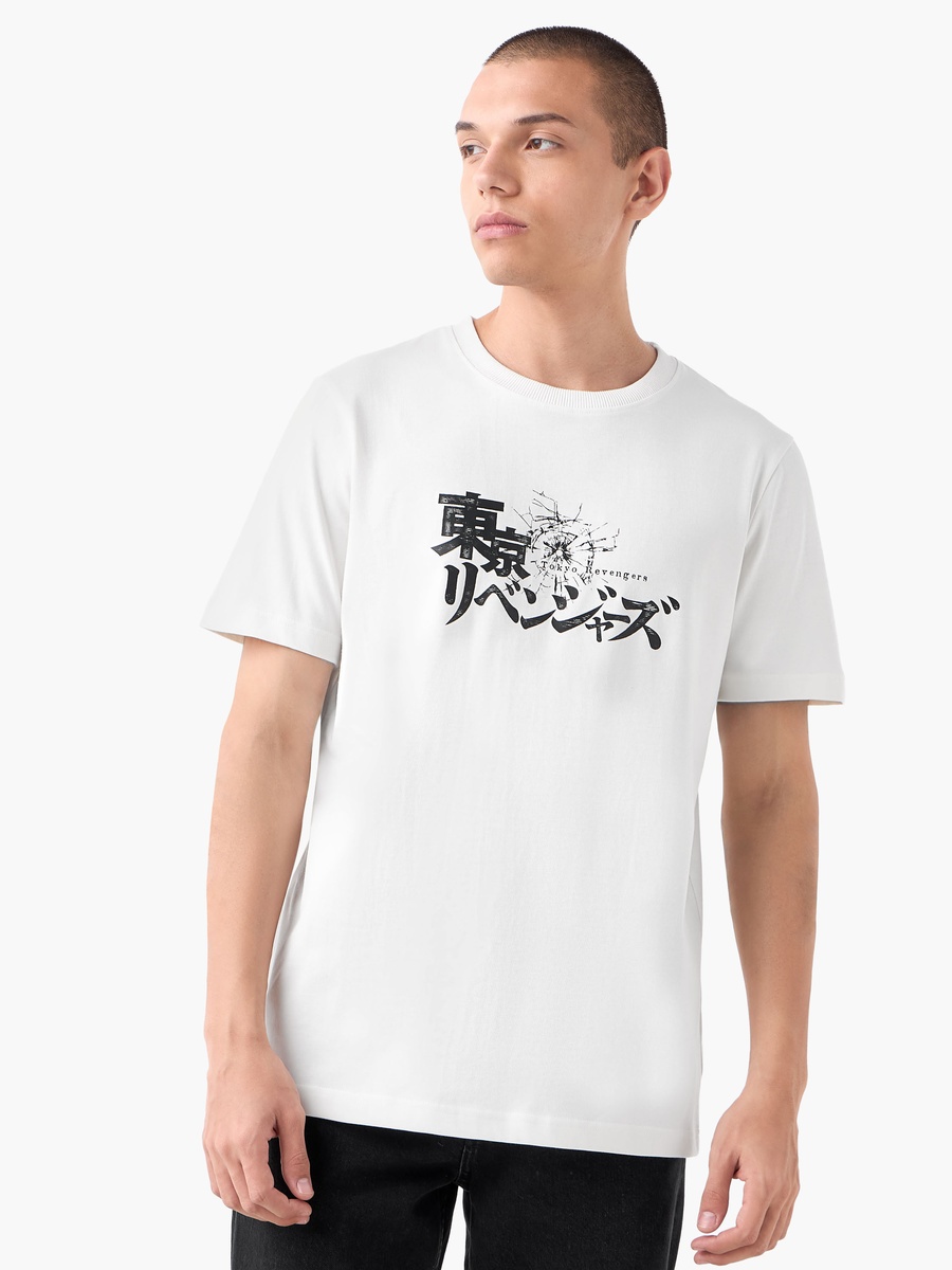 Anime Print T-Shirt with Crew Neck
