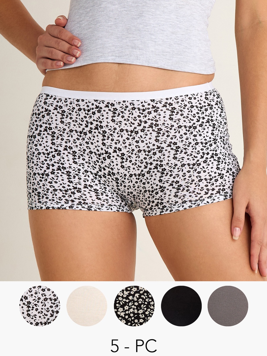 Set of 5 - Assorted Boyshorts with Elasticated Waistband