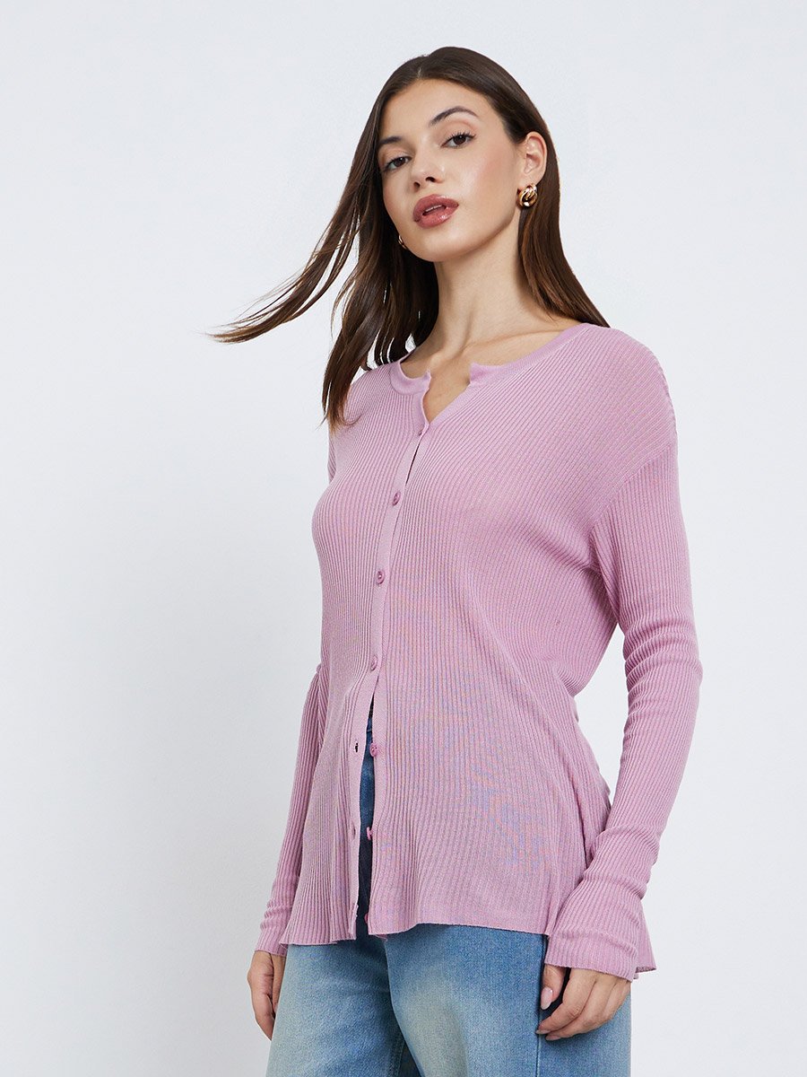 Button Down Long Sleeve Ribbed Top