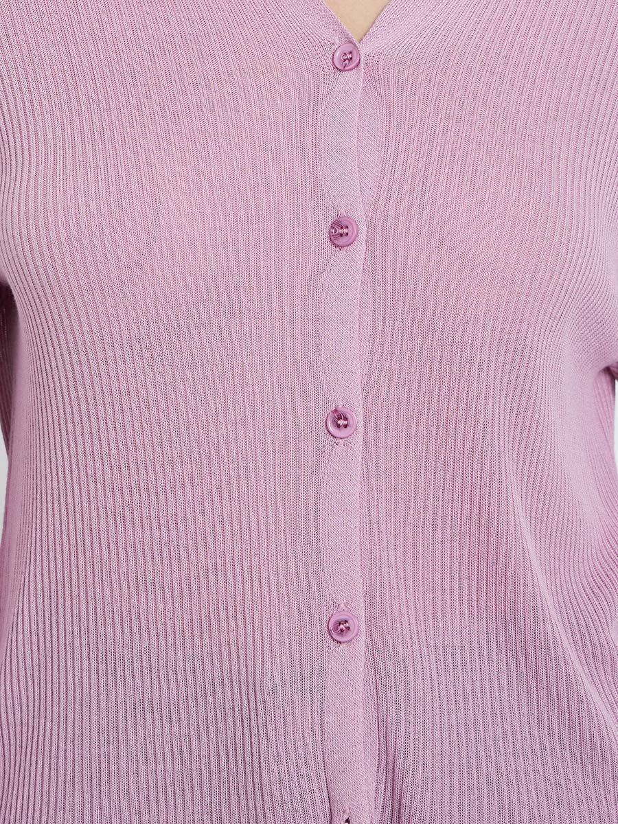 Button Down Long Sleeve Ribbed Top