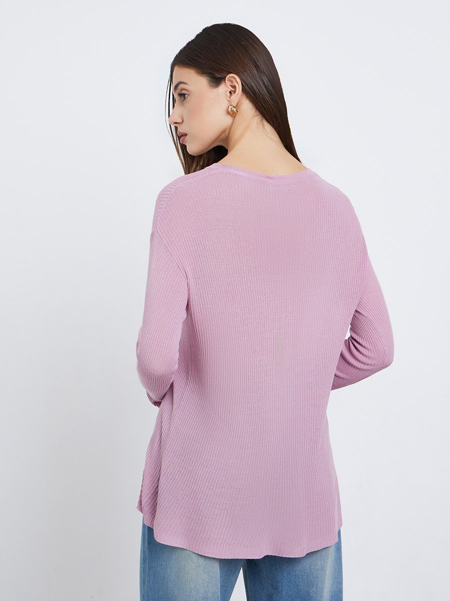 Button Down Long Sleeve Ribbed Top