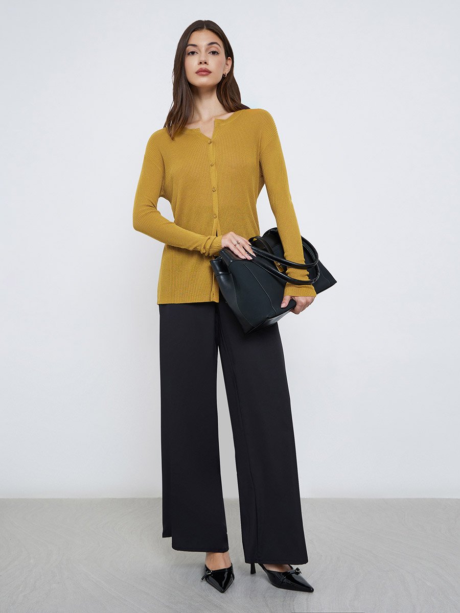 Button Down Long Sleeve Ribbed Top
