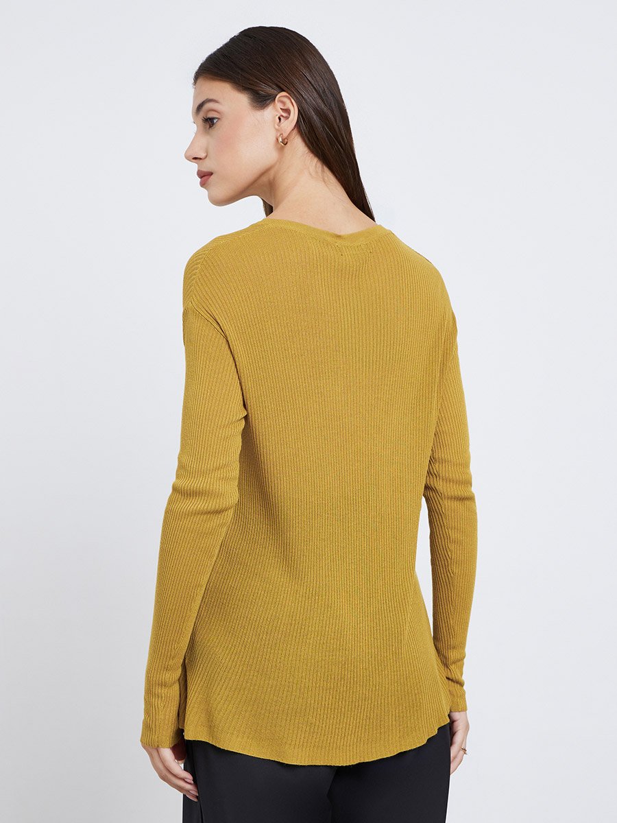 Button Down Long Sleeve Ribbed Top
