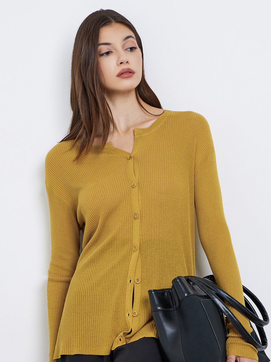 Button Down Long Sleeve Ribbed Top