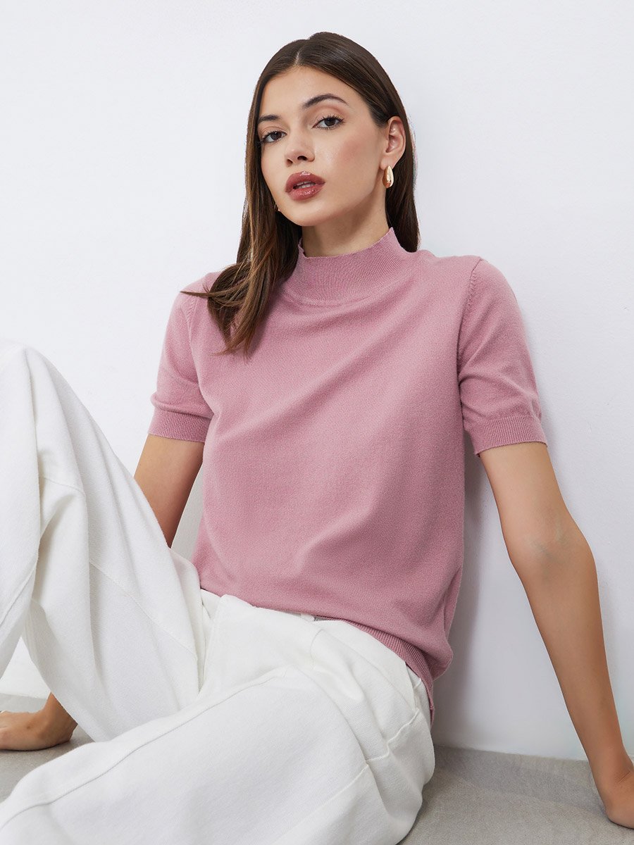 Dusty Rose Short Sleeve Knit Top
