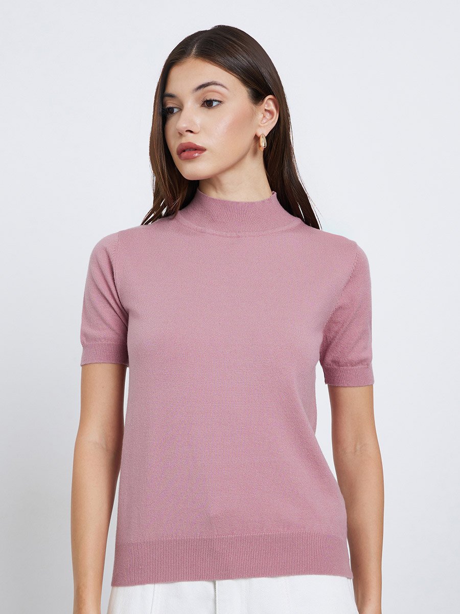 Dusty Rose Short Sleeve Knit Top