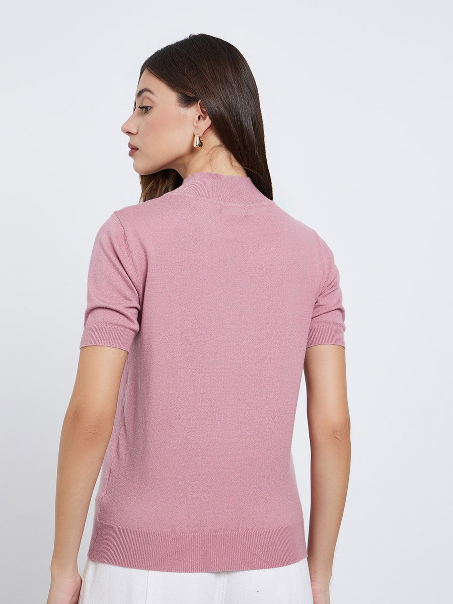 Dusty Rose Short Sleeve Knit Top