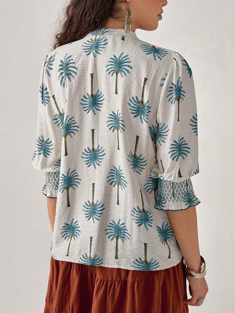 Graphic Print Tie-Up Neck Top