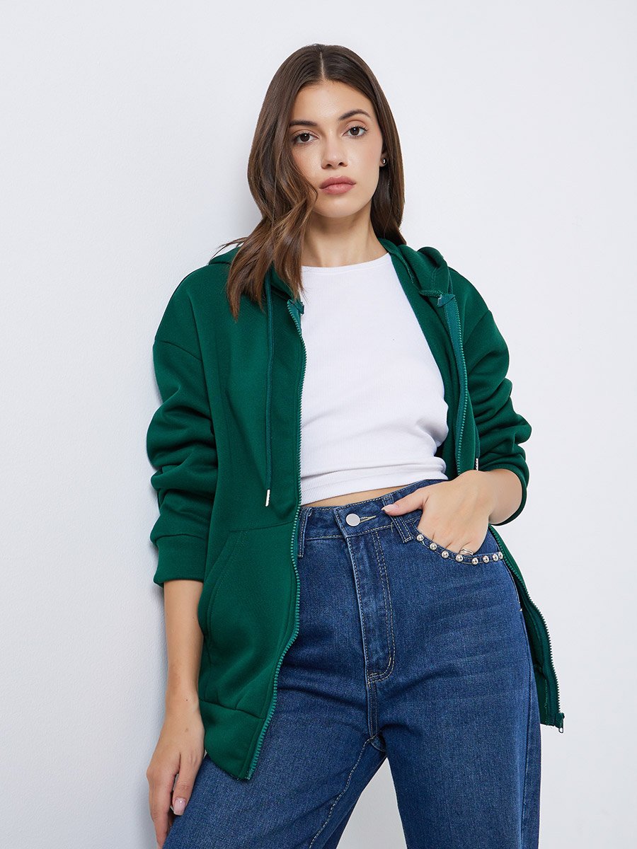 Women Green Slogan Print Hoodie