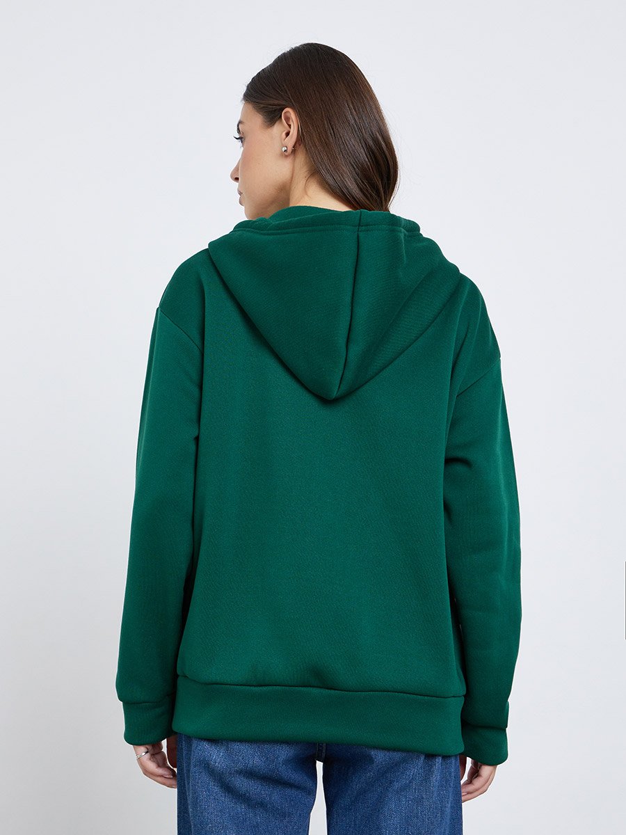 Women Green Slogan Print Hoodie