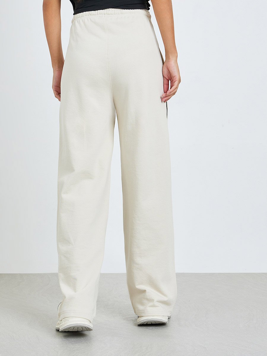 Cream Wide Leg Joggers with Piping Detail