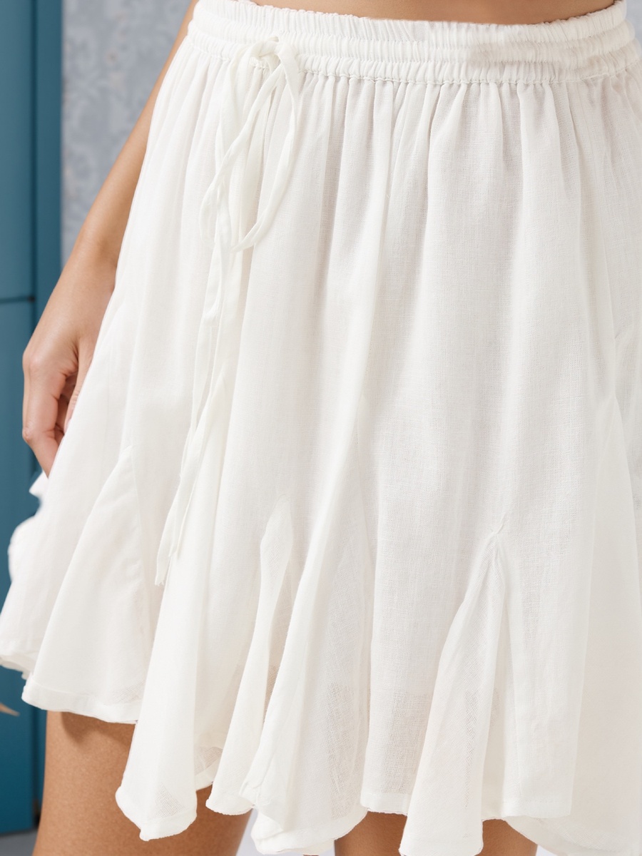 Asymmetrical Hem Skirt with Tie-Up Waist