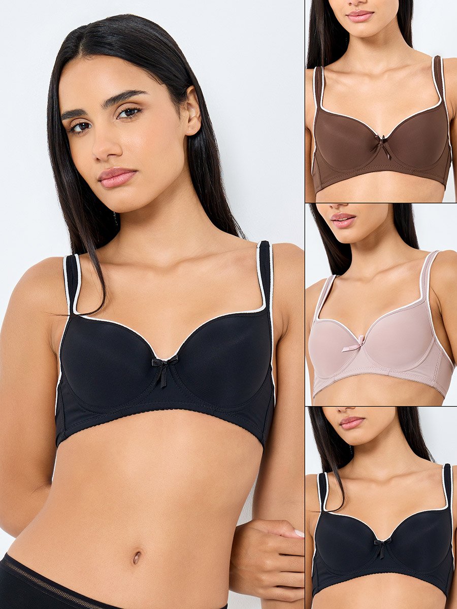 Pack of 3 - Padded Wired Contrast Tipping Balconette Bra