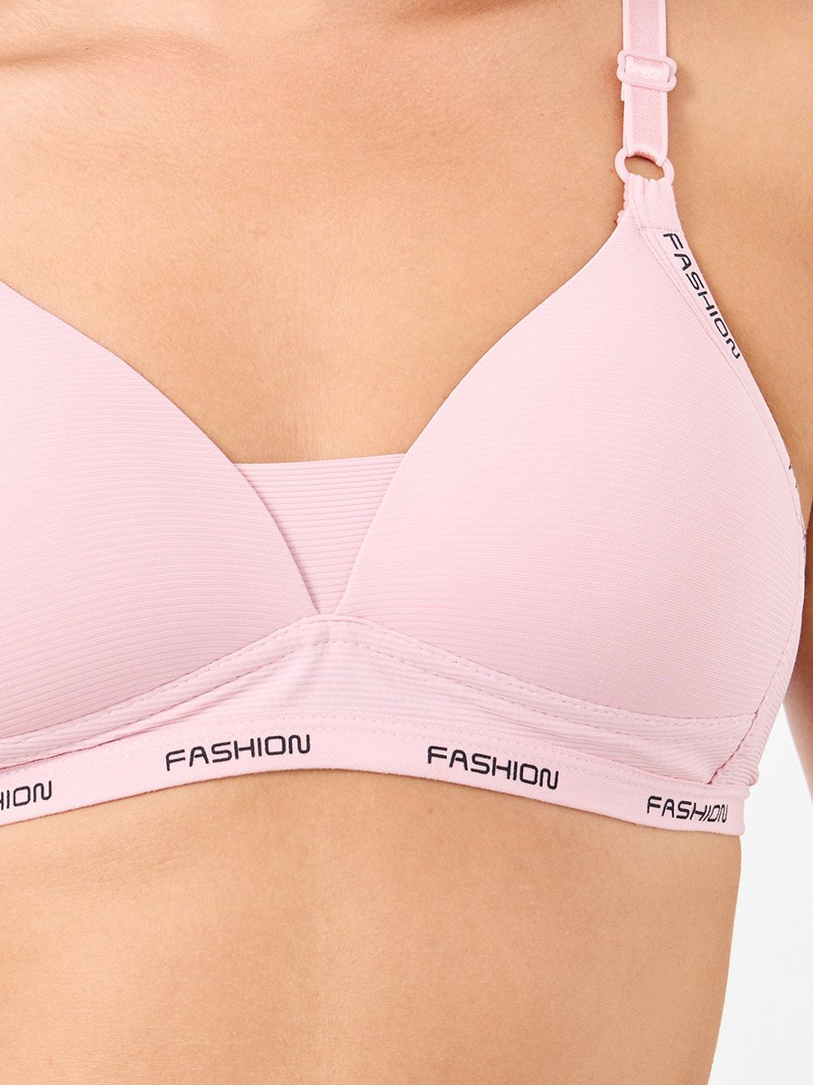 Pack of 2 - Rib Padded Non Wired Bra with Text On The Straps