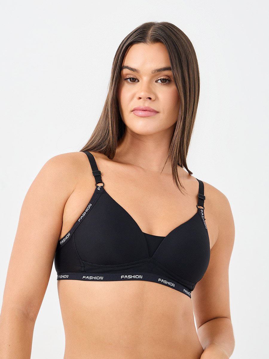 Pack of 2 - Rib Padded Non Wired Bra with Text On The Straps