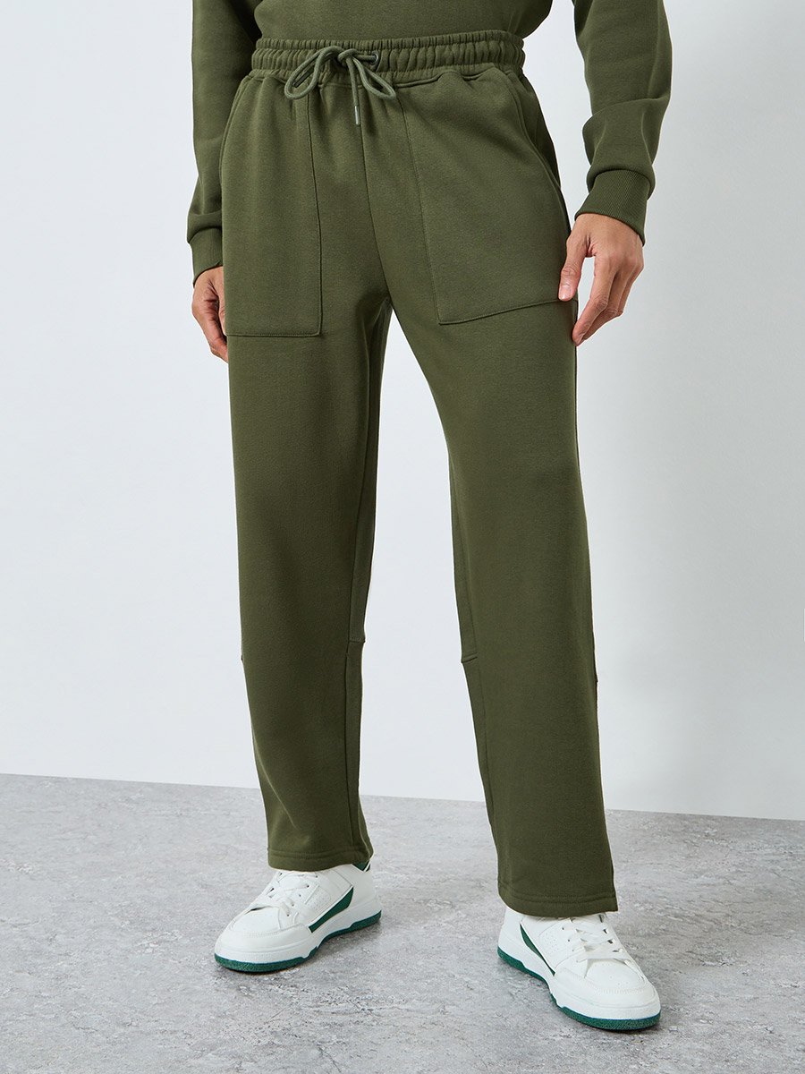 Men Olive Green Zip Sweatshirt and Joggers Co-Ords