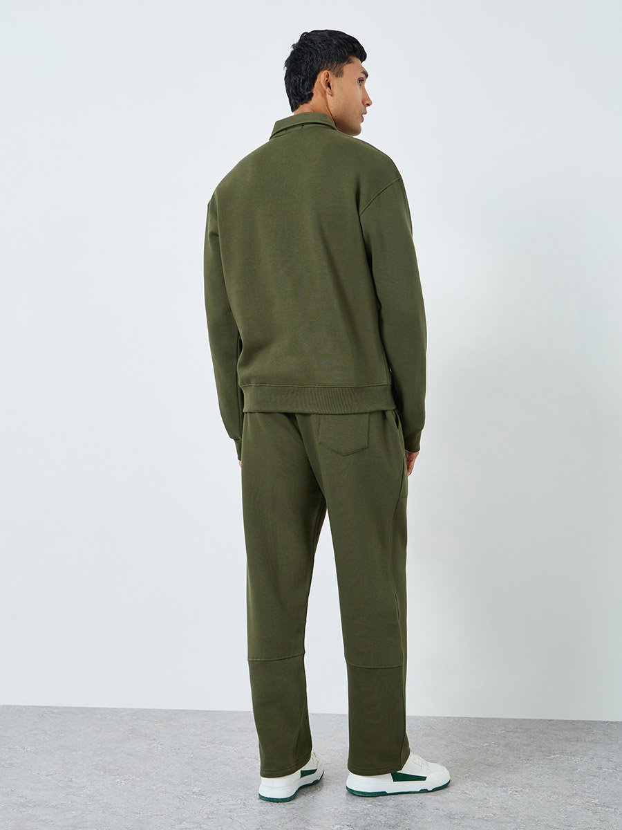 Men Olive Green Zip Sweatshirt and Joggers Co-Ords