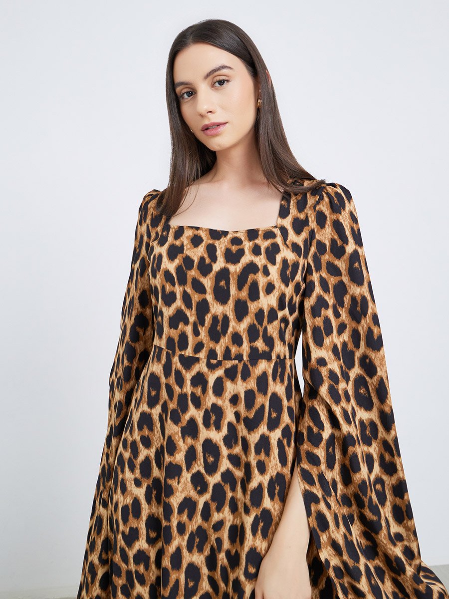 Leopard Print Square Neck Maxi Dress