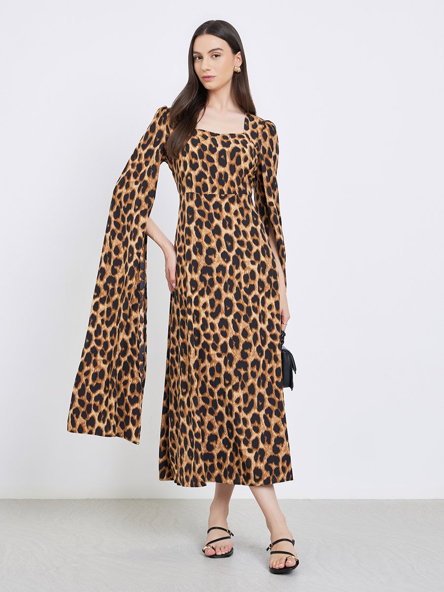 Leopard Print Square Neck Maxi Dress
