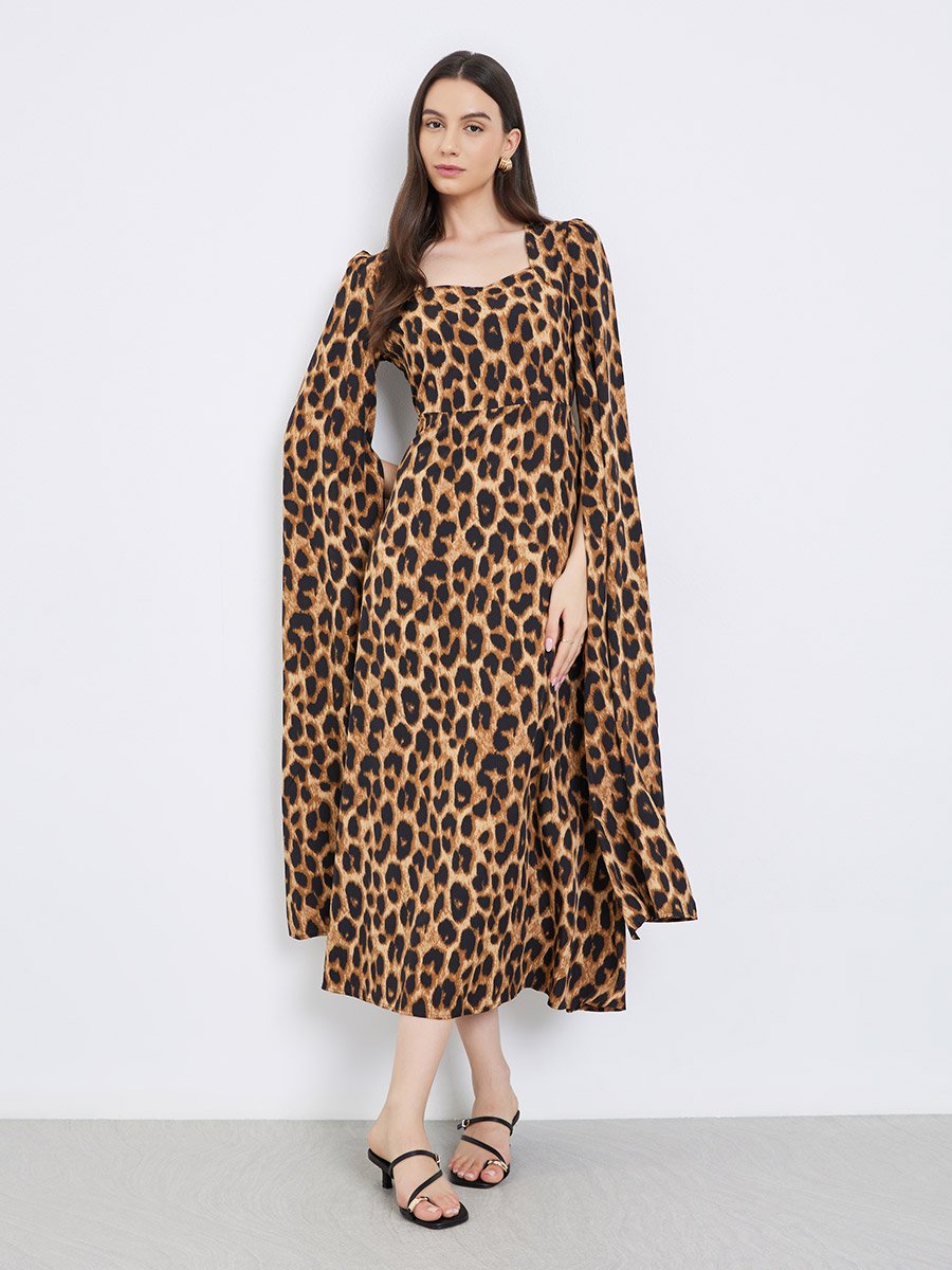 Leopard Print Square Neck Maxi Dress