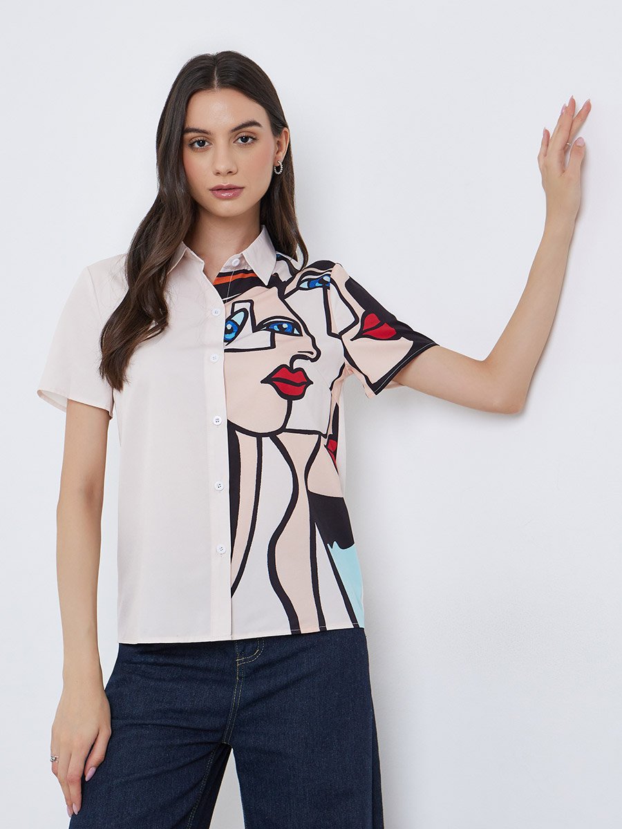 Graphic Print Buttoned Short Sleeve Shirt