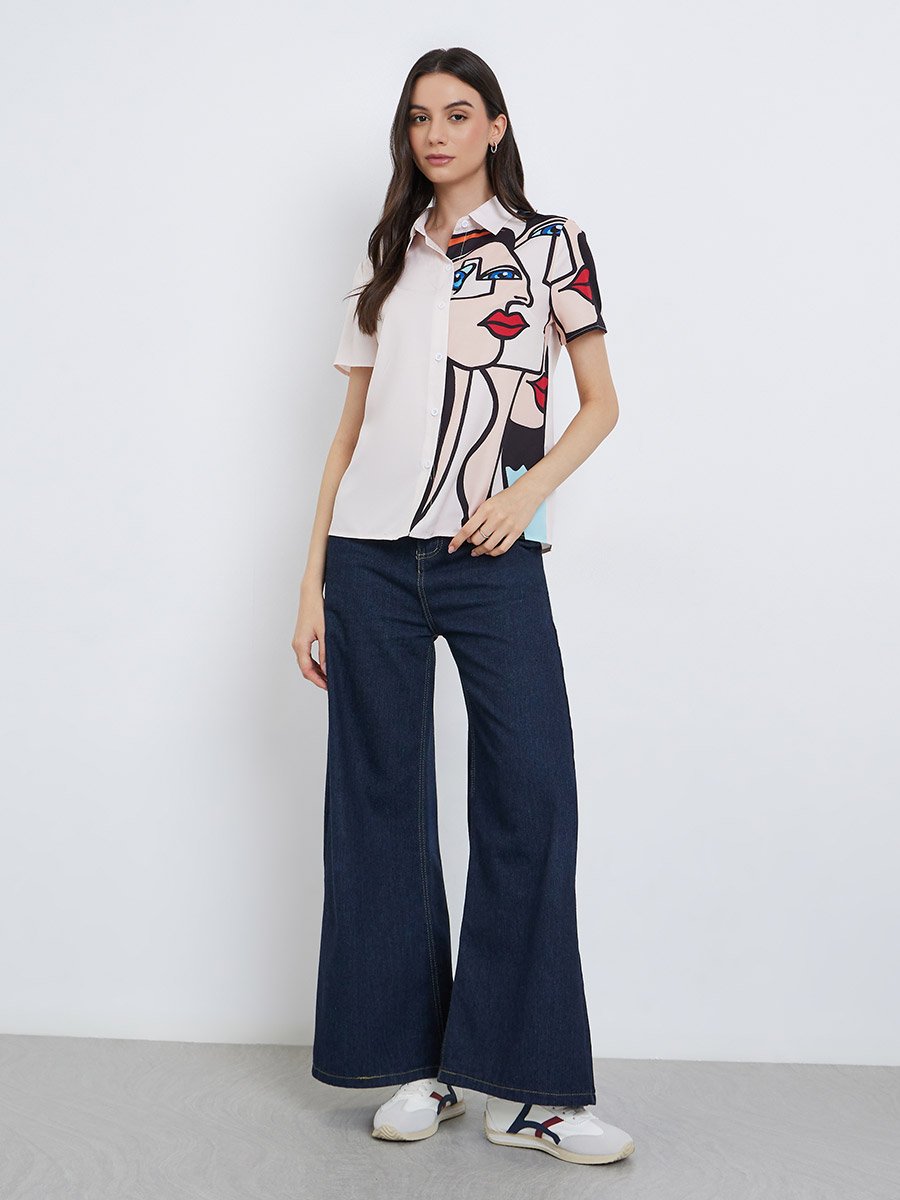 Graphic Print Buttoned Short Sleeve Shirt
