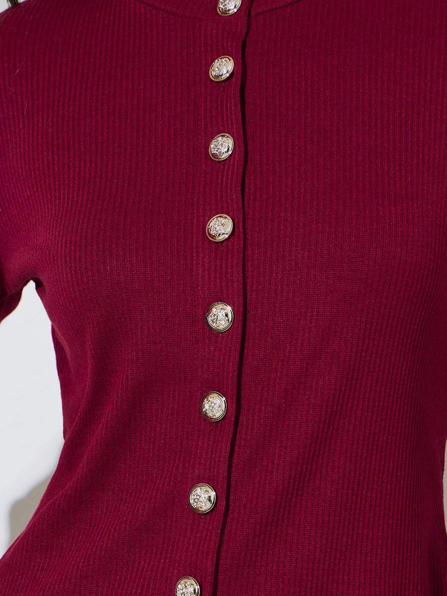Burgundy Ribbed Knit Buttoned Top