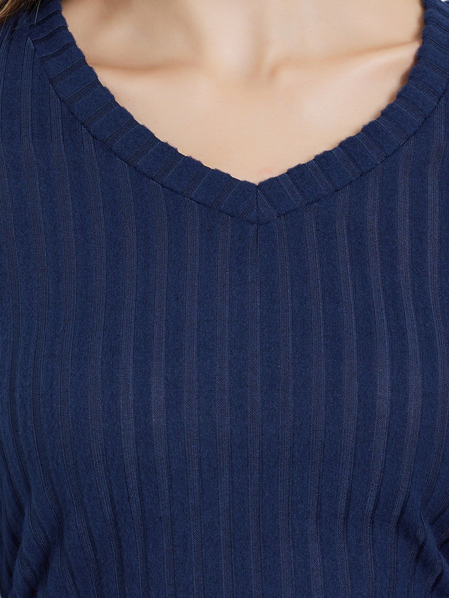 Navy Blue Ribbed Knit Top